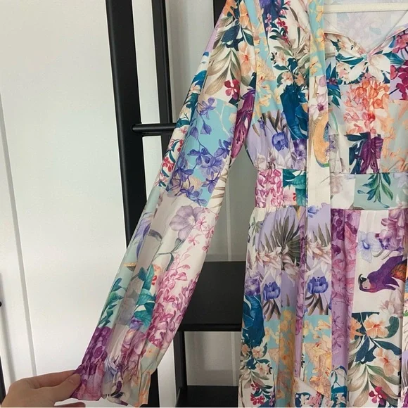 2 for 20$ 🩷🍊 Patchwork and floral print flounce necktie Maxi Dress​ - Picture 6 of 11